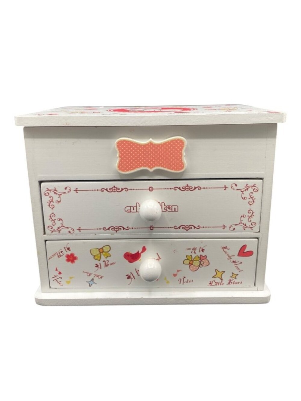 Kitten Wooden Musical Jewelry Box Cat Design Ballerina Drawer Pink Interior